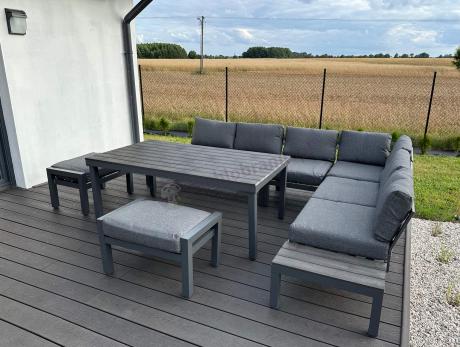 Nowoczesny narożnik na taras z wysokim stołem i pufami Calamba Corner XL - Antracite