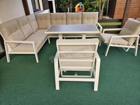 Nowoczesny narożnik ogrodowy z dwoma regulowanymi fotelami Tavaro Corner Plus Cream