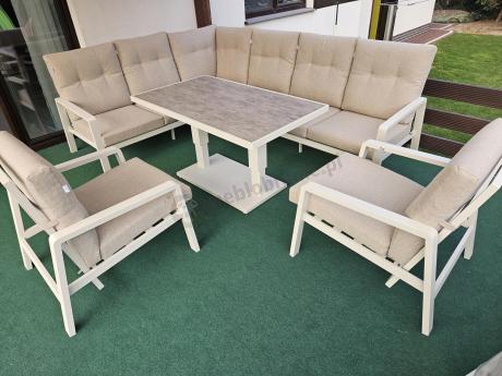 Nowoczesny narożnik ogrodowy z dwoma regulowanymi fotelami Tavaro Corner Plus Cream