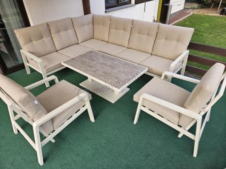 Nowoczesny narożnik ogrodowy z dwoma regulowanymi fotelami Tavaro Corner Plus Cream