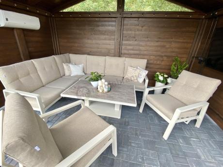 Nowoczesny narożnik ogrodowy z dwoma regulowanymi fotelami Tavaro Corner Plus Cream