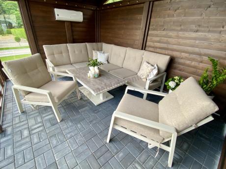 Nowoczesny narożnik ogrodowy z dwoma regulowanymi fotelami Tavaro Corner Plus Cream