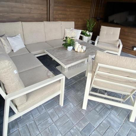 Nowoczesny narożnik ogrodowy z dwoma regulowanymi fotelami Tavaro Corner Plus Cream
