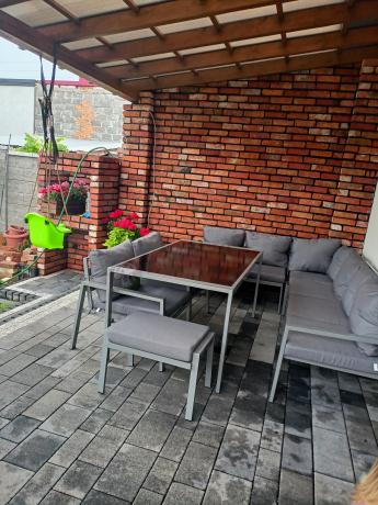 Nowoczesny narożnik ogrodowy z fotelami, pufami i stołem obiadowym 160cm Sodor Corner XL - Silver