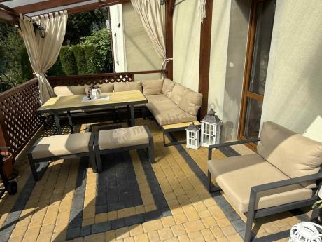 Nowoczesny narożnik ogrodowy z fotelem i stołem 160cm Panaon Corner XL WB