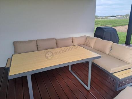 Nowoczesny narożnik ogrodowy z fotelem i stołem 160cm Panaon Corner XL WB