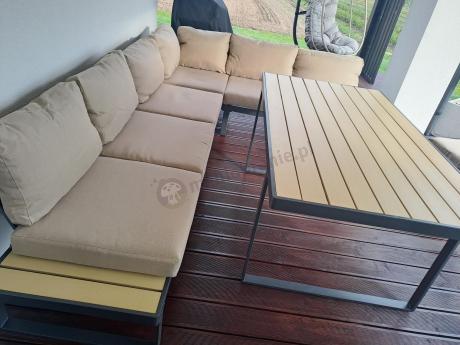 Nowoczesny narożnik ogrodowy z fotelem i stołem 160cm Panaon Corner XL WB