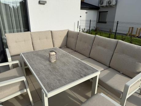 Nowoczesny narożnik ogrodowy z fotelem Tavaro Corner Cream