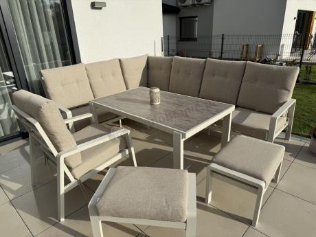 Nowoczesny narożnik ogrodowy z fotelem Tavaro Corner Cream