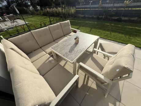 Nowoczesny narożnik ogrodowy z fotelem Tavaro Corner Cream