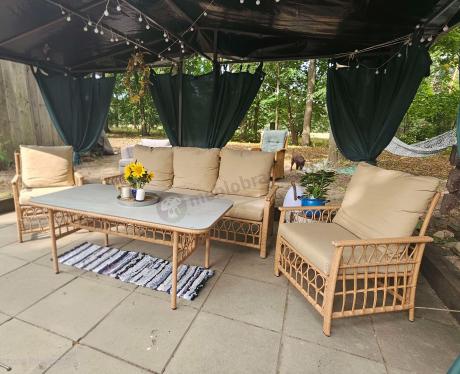 Nowoczesny zestaw mebli na taras Tebra w stylu naturalnym z plecionką