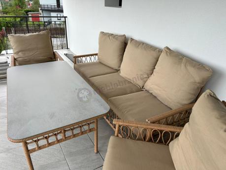 Nowoczesny zestaw mebli na taras Tebra w stylu naturalnym z plecionką