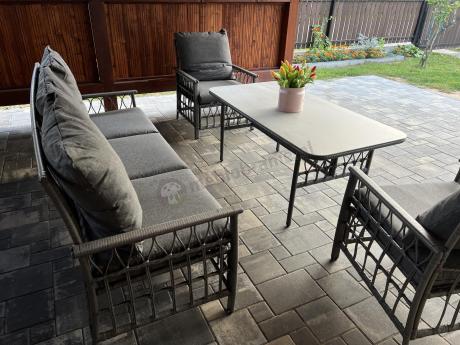 Nowoczesny zestaw mebli na taras Tebra z plecionką Antracite