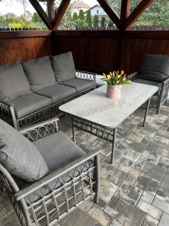 Nowoczesny zestaw mebli na taras Tebra z plecionką Antracite