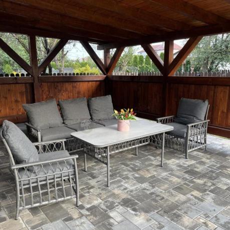 Nowoczesny zestaw mebli na taras Tebra z plecionką Antracite