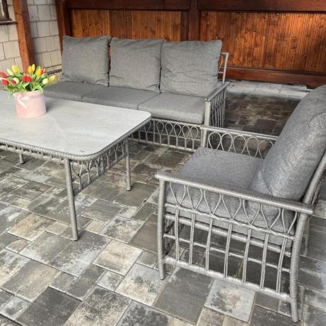 Nowoczesny zestaw mebli na taras Tebra z plecionką Antracite