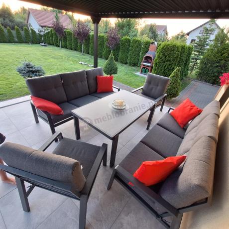 Nowoczesny zestaw mebli ogrodowych dla 8 osób z 2 sofami 200cm, 2 fotelami i stołem 150x90 cm Tavaro Grande Antracite