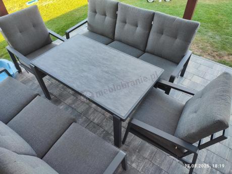 Nowoczesny zestaw mebli ogrodowych dla 8 osób z 2 sofami 200cm, 2 fotelami i stołem 150x90 cm Tavaro Grande Antracite