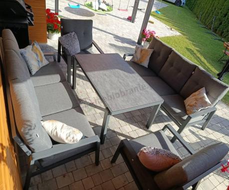 Nowoczesny zestaw mebli ogrodowych dla 8 osób z 2 sofami 200cm, 2 fotelami i stołem 150x90 cm Tavaro Grande Antracite