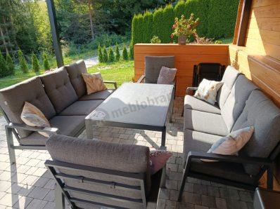 Nowoczesny zestaw mebli ogrodowych dla 8 osób z 2 sofami 200cm, 2 fotelami i stołem 150x90 cm Tavaro Grande Antracite