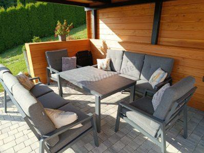Nowoczesny zestaw mebli ogrodowych dla 8 osób z 2 sofami 200cm, 2 fotelami i stołem 150x90 cm Tavaro Grande Antracite