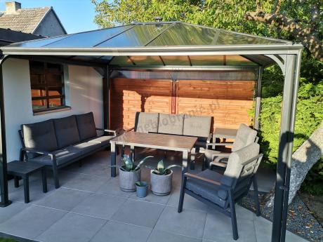 Nowoczesny zestaw mebli ogrodowych dla 8 osób z 2 sofami 200cm, 2 fotelami i stołem 150x90 cm Tavaro Grande Antracite