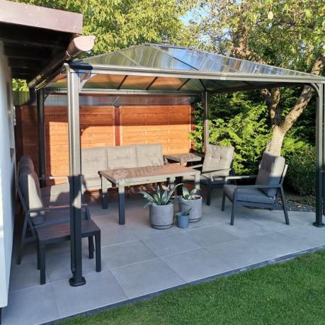 Nowoczesny zestaw mebli ogrodowych dla 8 osób z 2 sofami 200cm, 2 fotelami i stołem 150x90 cm Tavaro Grande Antracite