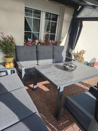 Nowoczesny zestaw mebli ogrodowych dla 8 osób z 2 sofami 200cm, 2 fotelami i stołem 150x90 cm Tavaro Grande Antracite