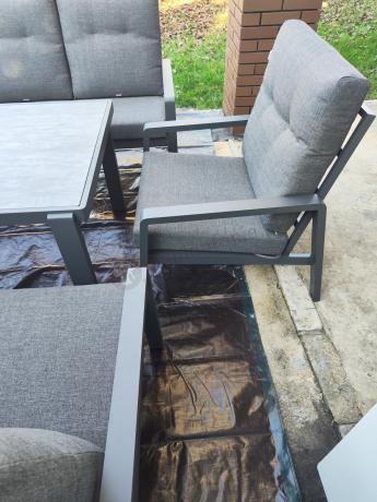 Nowoczesny zestaw mebli ogrodowych dla 8 osób z 2 sofami 200cm, 2 fotelami i stołem 150x90 cm Tavaro Grande Antracite