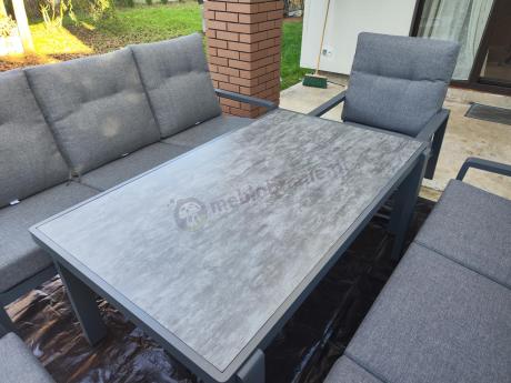 Nowoczesny zestaw mebli ogrodowych dla 8 osób z 2 sofami 200cm, 2 fotelami i stołem 150x90 cm Tavaro Grande Antracite