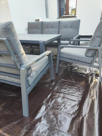 Nowoczesny zestaw mebli ogrodowych dla 8 osób z 2 sofami 200cm, 2 fotelami i stołem 150x90 cm Tavaro Grande Antracite