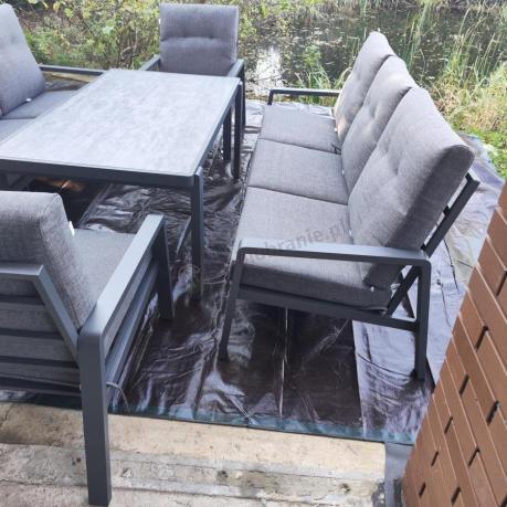 Nowoczesny zestaw mebli ogrodowych dla 8 osób z 2 sofami 200cm, 2 fotelami i stołem 150x90 cm Tavaro Grande Antracite