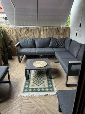 OUTLET - Mały narożnik na taras 201x201cm i 2 pufy Montery grafitowy