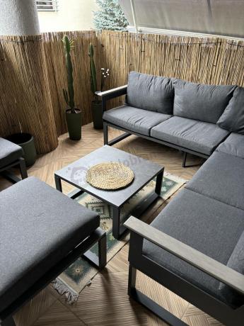 OUTLET - Mały narożnik na taras 201x201cm i 2 pufy Montery grafitowy