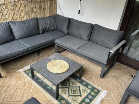 OUTLET - Mały narożnik na taras 201x201cm i 2 pufy Montery grafitowy