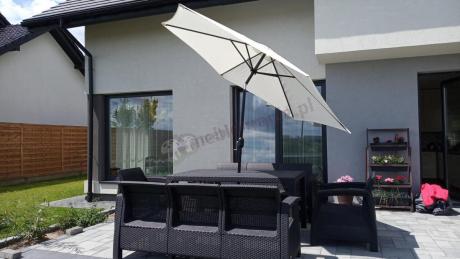 Parasol Ogrodowy Centro z zestawem grafitowych mebli Corfu