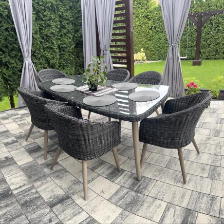 Stół i krzesła na taras technorattan Cioso Dining 6+1 - Antracyt