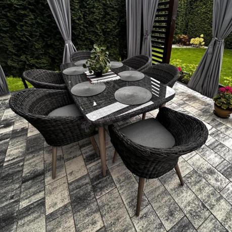 Stół i krzesła na taras technorattan Cioso Dining 6+1 - Antracyt