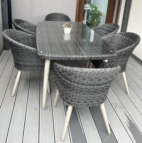 Stół i krzesła na taras technorattan Cioso Dining 6+1 - Antracyt