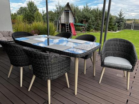 Stół i krzesła na taras technorattan Cioso Dining 6+1 - Antracyt