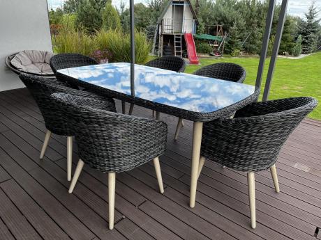 Stół i krzesła na taras technorattan Cioso Dining 6+1 - Antracyt
