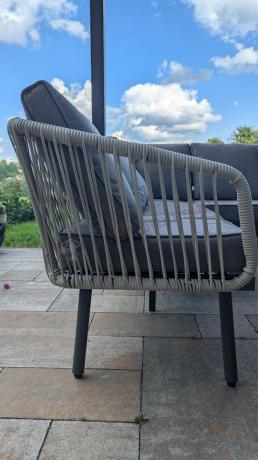 Szare meble na taras - zestaw z narożnikiem, fotelem i i pufami - Postigo Corner XXL