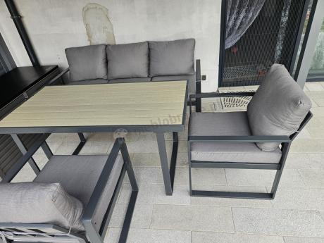Szare meble na taras z wysokim stolikiem 140x70 - Panaon Dining 140 GG