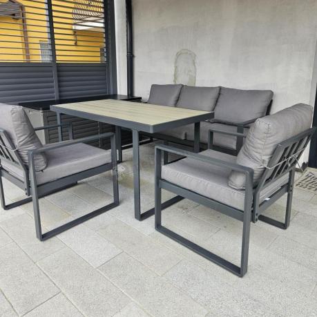 Szare meble na taras z wysokim stolikiem 140x70 - Panaon Dining 140 GG
