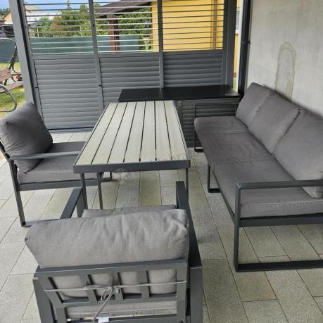 Szare meble na taras z wysokim stolikiem 140x70 - Panaon Dining 140 GG
