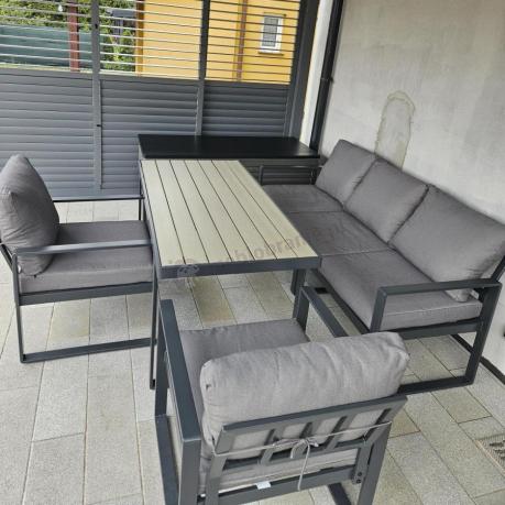 Szare meble na taras z wysokim stolikiem 140x70 - Panaon Dining 140 GG