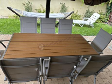 Szare meble ogrodowe - komplet stół i 8 regulowanych krzeseł - Kanbery Wood Silver 8+1