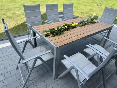 Szare meble ogrodowe - komplet stół i 8 regulowanych krzeseł - Kanbery Wood Silver 8+1