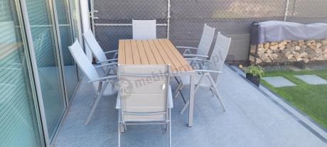 Szare meble ogrodowe - komplet stół i 8 regulowanych krzeseł - Kanbery Wood Silver 8+1