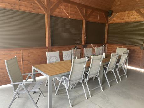Szare meble ogrodowe - komplet stół i 8 regulowanych krzeseł - Kanbery Wood Silver 8+1